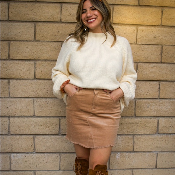 Corduroy Distressed Skirt in Camel - Picture 6 of 9